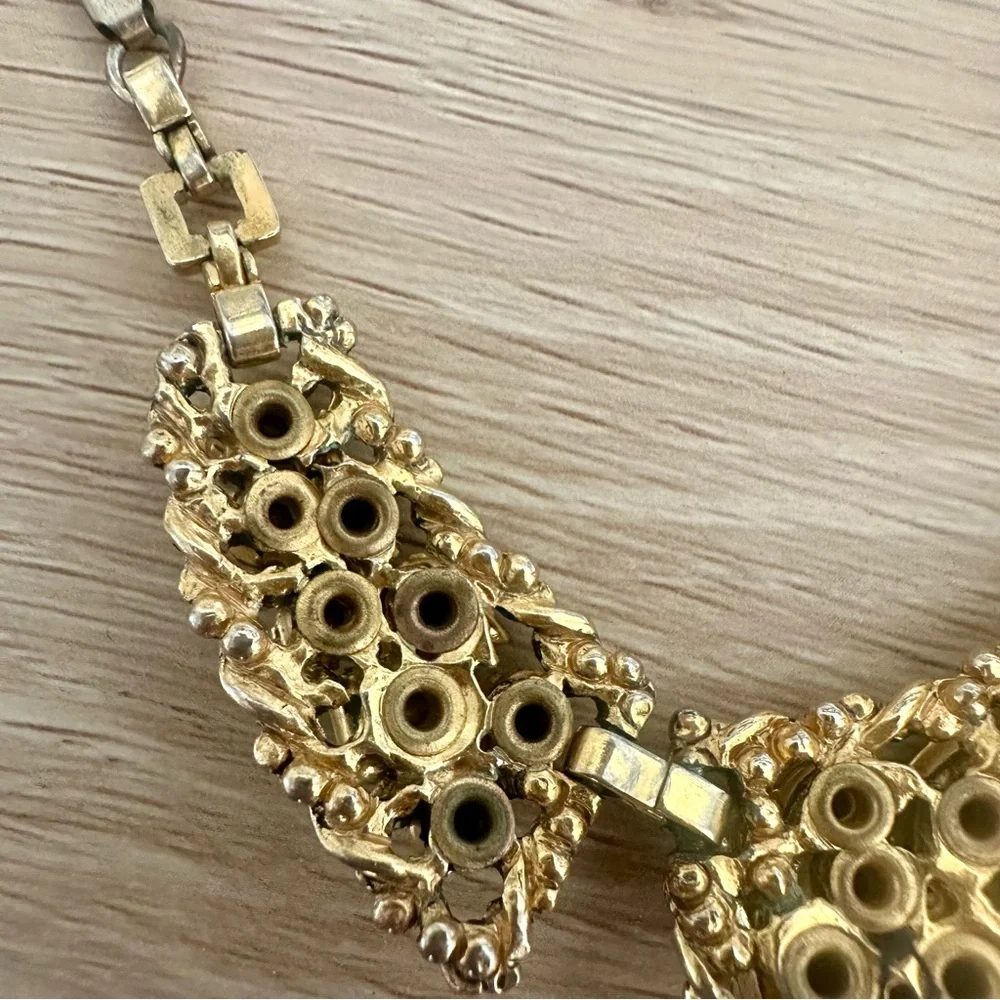 🥂SOLD🥂Vintage Crystal Barclay Signed Necklace, Gold-Tone Emerald Amber, 15” - Picture 11 of 13